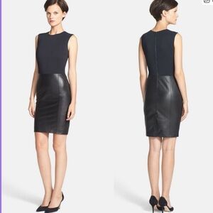 Vince Sleeveless Leather Ponte Sheath Dress Lambskin Mini Size 0